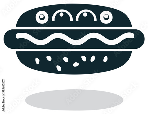 Delicious Hotdog with Toppings in Simple Outline Design for Fast Food Lovers