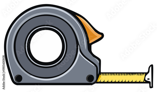 Gray and orange tape measure tool illustration with yellow measuring tape extended