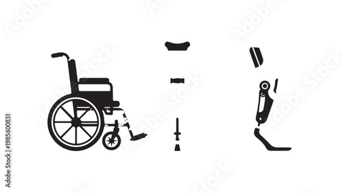 Prosthetic limb assembly and wheelchair illustration