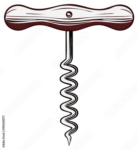Classic Corkscrew Wood Handle Wine Opener Manual Screw Extractor Vector