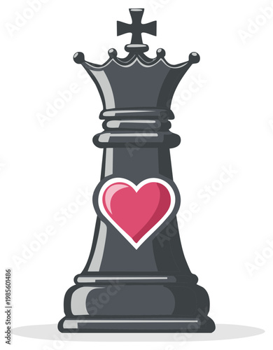 Cartoon Chess King Piece with Heart Symbol Illustration Romance Relationship