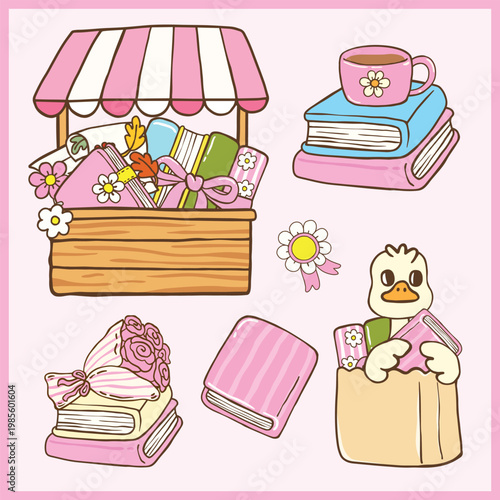 Outdoor Bookstore Stall Spring Book hand drawn illustration