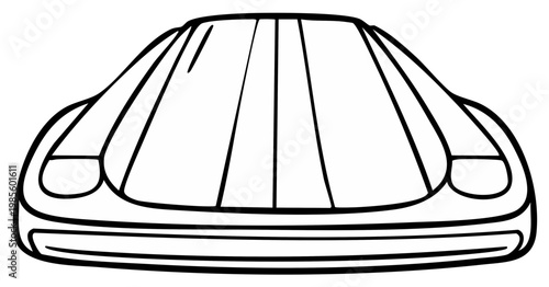 Minimalist line art illustration depicting a car covered by a protective tarp from a front view