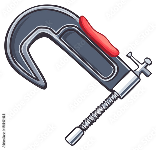 Strong C clamp illustration with a red handle a common fastening tool for construction and DIY projects