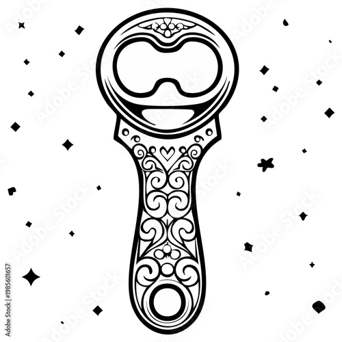 Intricate vintage bottle opener with ornate scrollwork and decorative elements