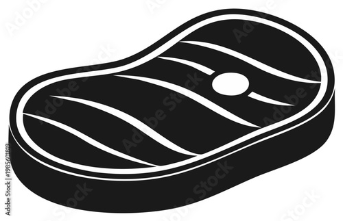 Black and white grilled beef steak graphic with char marks, ideal for BBQ restaurant menu design or food app icon.