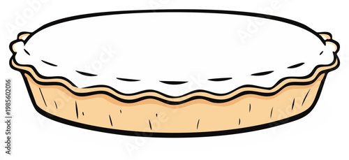 Cartoon pie illustration whole baked dessert simple white top crimped crust
