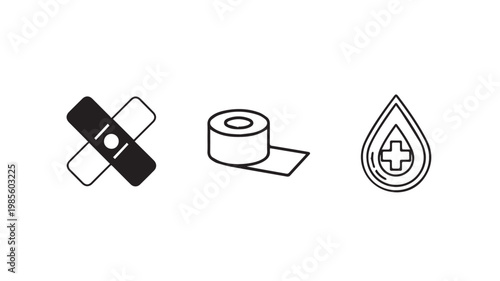 Medical icons for health and first aid kit