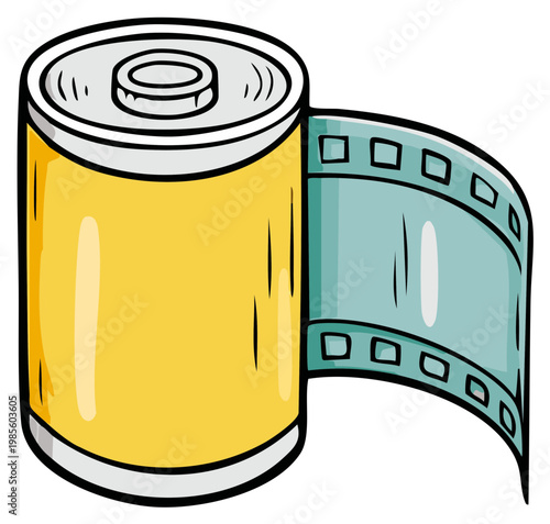 Retro film roll and canister illustration representing vintage photography