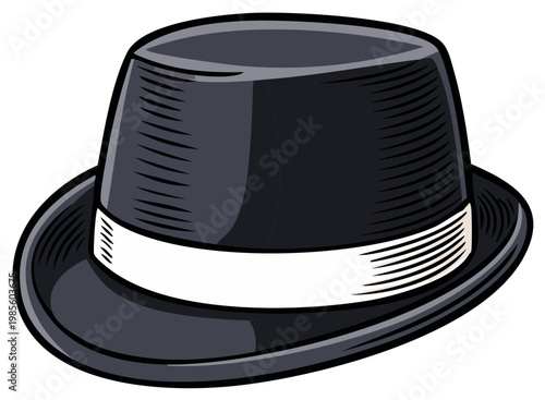 Classic Black Fedora Hat with White Band and Vintage Style for Formal Events