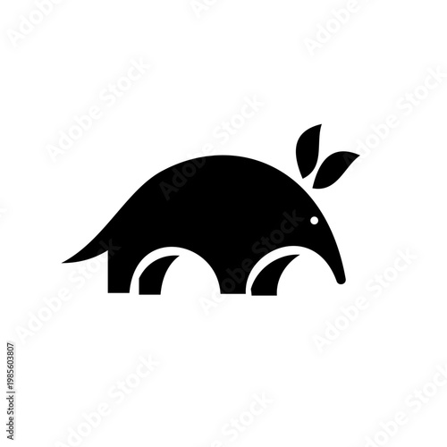 Minimalist Anteater Logo Design with Leaf Elements and Stylized Silhouette