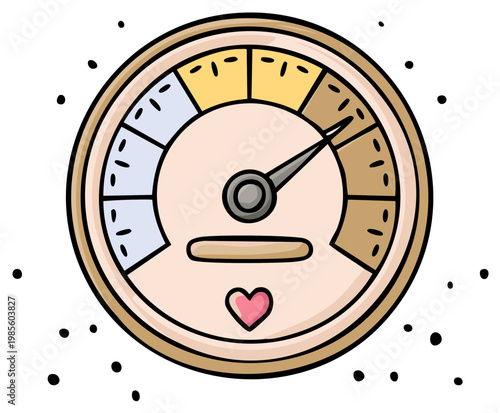 Cute Heart Gauge Measuring Intensity Temperature or Feeling with Cute Heart Symbol
