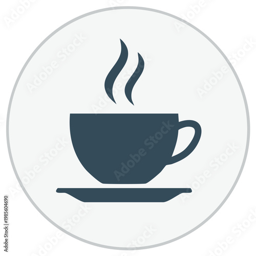 Steaming Coffee Cup Icon on Saucer Minimalist Design
