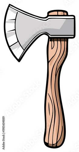 Cartoon Axe Illustration. Vector Axe with wooden handle, ready for cutting