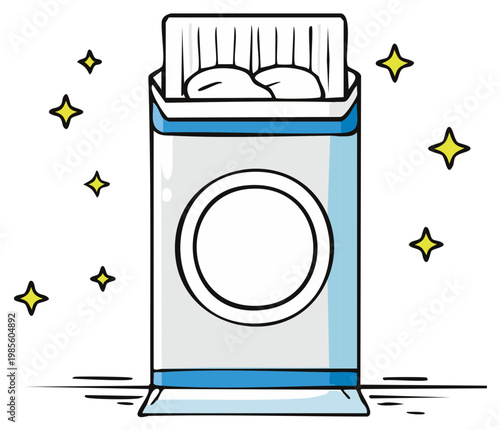 Top Loading Washing Machine with Fresh Laundry and Sparkles Vector Illustration