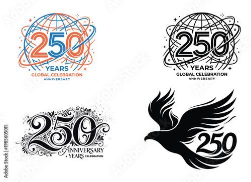 Creative anniversary logo designs celebrating 250 years of global significance