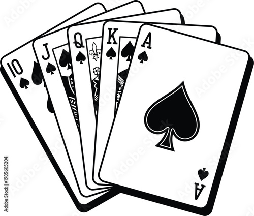 Fotografía Royal flush playing cards with gambling, vector illustration.