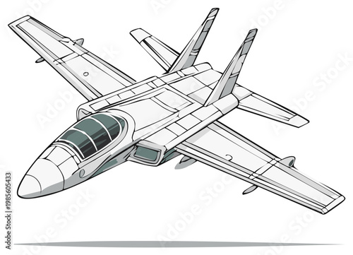 Modern Jet Fighter Aircraft Illustration Perspective Top View