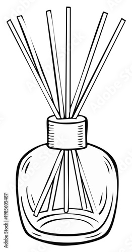 Reed diffuser bottle with scent sticks line art illustration