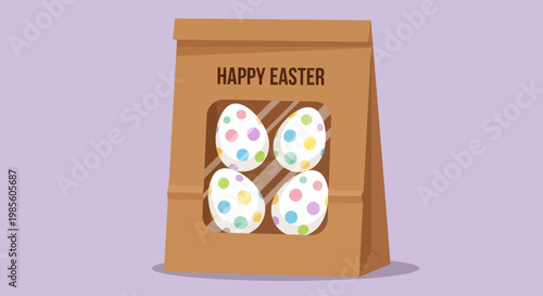 Happy Easter bag filled with colorful Easter eggs and wishes for a joyful celebration