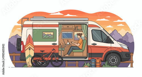 Digital Nomad Living Van Life with a Home Office and Outdoor Adventures in Nature