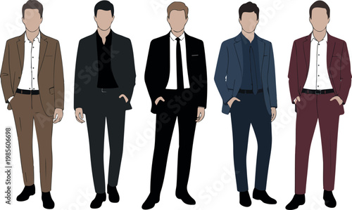 Set of businessmen in stylish suits, modern professional men characters, flat vector illustration collection isolated on white background
