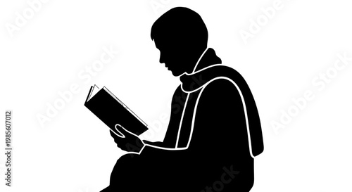 Silhouette of Monk Reading Book.