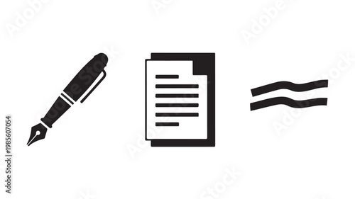 Writing and editing concept with pen and paper icons