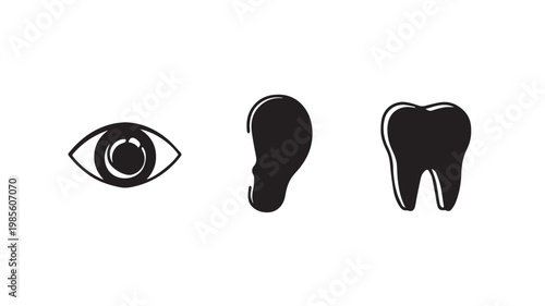 Medical icons for eye, ear, and tooth