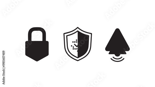 Security and protection icons in black and white