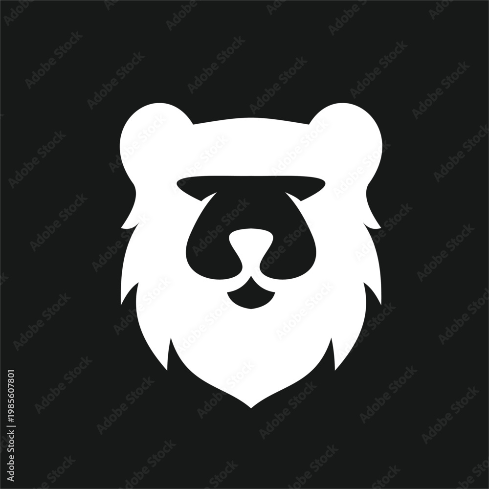 Fototapeta premium Minimalist Bear Head Logo Icon Vector Illustration on Black Background