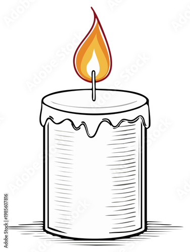 Burning Candle Illustration, Lighted Flame, Decorative Wax Candle for Home
