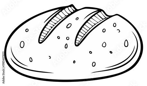 Hand-Drawn Loaf of Bread Illustration: Simple Food Outline for Bakery or Cookbook Design, Baking Element
