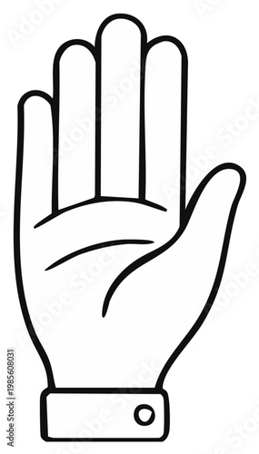 Open hand gesture showing five fingers and a wrist cuff illustration