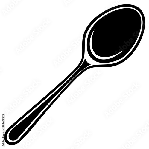 Sleek Black Spoon Silhouette Graphic Simple Utensil Design