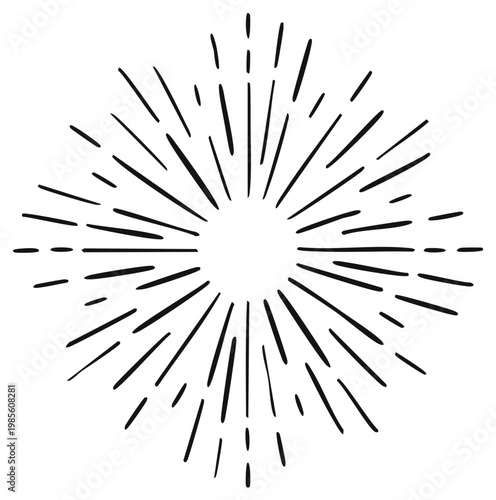 Hand drawn sunburst rays exploding outward from a central circle on white background