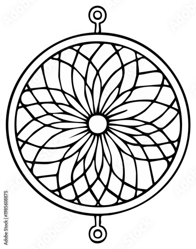 Intricate Circular Geometric Mandala Pattern with Outer Hanging Rings for Decoration