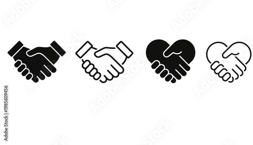 Set of four vector handshake icons in different styles on stock vector
