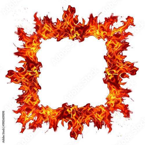 Fiery square frame element transparent background flame design
