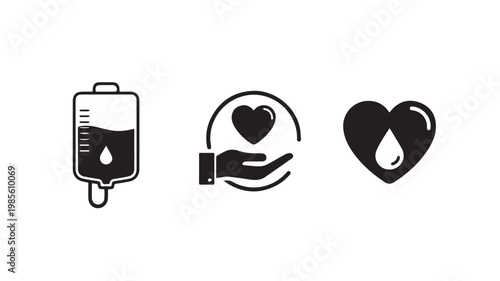 Blood Donation Symbol Set for Healthcare and Charity Concepts