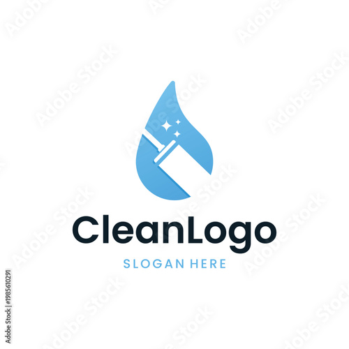 Modern Cleaning Service Logo with Water Drop and Squeegee Icon