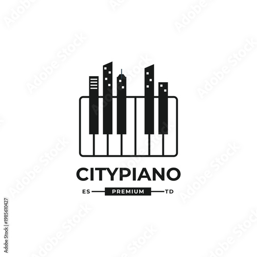 City Piano Logo with Skyline Integrated into Piano Keys