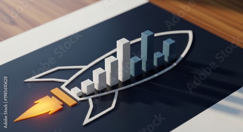 Boosting business growth with a rocket icon digital illustration creative workspace modern design