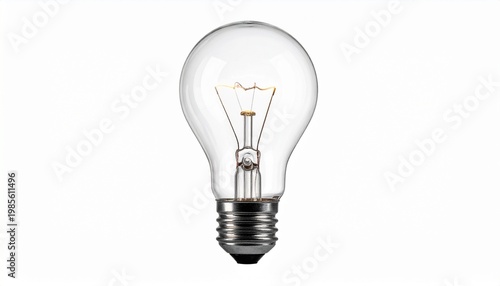 A classic clear incandescent light bulb with glowing tungsten filament and metallic base, symbolizing electric energy, illumination, and timeless design of traditional lighting technology.