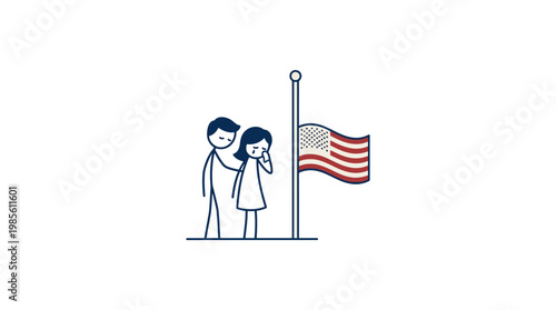 Mourning Americans by Flagpole