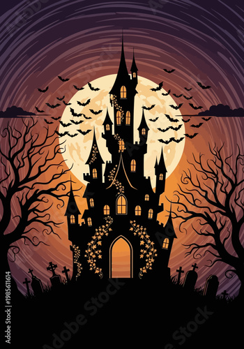 Spooky Castle Under Full Moon.