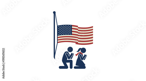 Praying People and American Flag