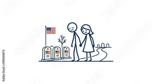 Grieving Couple at Military Cemetery