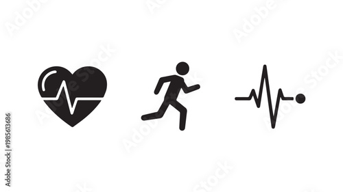 Fitness and Health Icons with Heartbeat