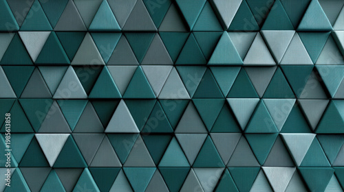 Abstract triangular dark green geometric pattern, 3D wall texture, modern design, seamless surface, creative background, stylish decor